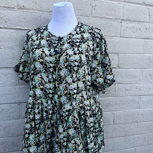 ASOS DESIGN Floral Print Tiered Button Front Dress Women US 12 UK 16 - Picture 3 of 8